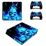 DOTBUY PS4 Slim Skin Aufkleber Sticker Design Folie schützende Haut Schale für Sony Playstation 4 Slim Konsole und 2 Dualshock Controller (Blue Fire Skull)