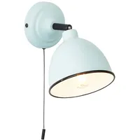 Lightbox Retro Wandlampe mit Zugschalter & schwenkbarem Kopf - in Hellblau - einstellbare Wandleuchte für das Schlafzimmer - 13 x 13 x 20 cm - E14, max. 28 W - aus Metall