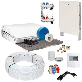 Selfio 50 m2 Set Tackersystem Rollbahn 25 mm WLG 045 16x2 Alu-Verbundrohr Raster 15 cm 4 Heizkreise LCD Regler 230 V + Zubehör