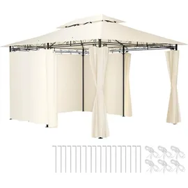 Tectake Gartenpavillon Emine 4 x 3 m inkl. 6 Seitenteile Beige