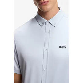 Boss Green Kurzarmhemd BOSS GREEN "Motion S", Herren, Gr. S, N-Gr, blau (open blau460), Jersey, Obermaterial: 100% Baumwolle, unifarben, regular fit normal, Rundhals, abgesteppte Kante, Hemden, Regular Fit, Button-down-Kragen, Kurzarm, Logo-Stickerei