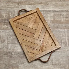 MARELIDA Tablett Holz natur Kerzentablett Serviertablett rechteckig Mangoholz Deko 54cm