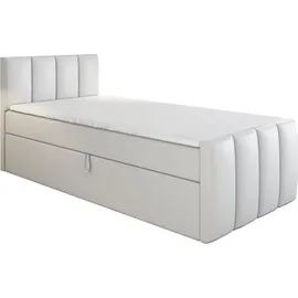 a&j möbelland gmbh Boxspringbett, Jugendbett FUNI 80x200 (Links) mit Bettkästen, Bonell-Matratze und Topper. Farbe: Weiß. - Weiß