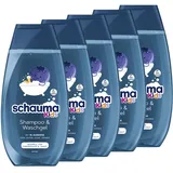 Schauma Schwarzkopf Kids Shampoo & Waschgel Blaubeere (5x 250 ml), Kinder Shampoo entwirrt das Haar für leichtere Kämmbarkeit, mit mildem & frischem Duft