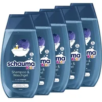 Schauma Schwarzkopf Kids Shampoo & Waschgel Blaubeere (5x 250 ml), Kinder Shampoo entwirrt das Haar für leichtere Kämmbarkeit, mit mildem & frischem Duft