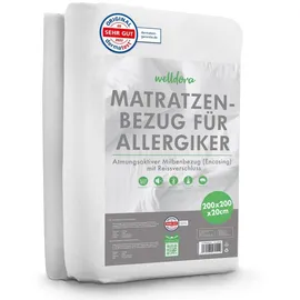 welldora ǀ Premium Milbenbezug Matratzen 200x200x20 ǀ Allergiker Matratzenschoner fachärztlich getestet ǀ Encasing mit Reissverschluss ǀ Allergiker Bettwäsche