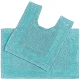 Homescapes 2-TLG. Badematten-Set Aqua, Badematte 50x80 cm & WC-Vorleger mit Ausschnitt 50x55 cm, Baumwoll-Badteppiche mit Wende-Design