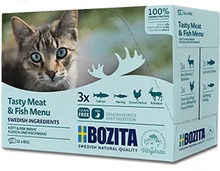 BOZITA Multibox Fleisch und Fisch in Sauce (Mix 12 Tüten 85g)