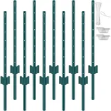 Vevor 3 Fuß langer Zaunpfosten, 10er-pack T-pfosten Hochleistungs-zaunpfosten aus Metall, stabile Zaunpfähle aus Stahl für Gartenhof, Rasen, Bauernhöfe und Maschendrahtzäune im Freien, grün