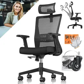 Kesser KESSER® Bürostuhl mit verstellbaren Armlehnen Drehstuhl mit Lendenwirbelstütze Rückenschonend Schreibtischstuhl ergonomisch mit Kopfstütze Office Chair Wippfunktion bis 125° mit 5x Gummirollen