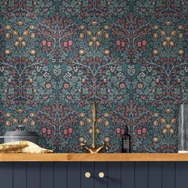 William Morris At Home Vliestapete Blackthorn 10 m x 52 cm Blau FSC®