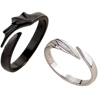 Ring Edelstahl Damen Ringe Paar passende Ringe für Mann und Frau individuell verstellbar Sonne Mond Ring Set Engel Teufel Drache offene Ringe Paar passende Versprechen Ringe für (d-Black, One Size)