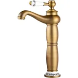 Sjqka - Waschbeckenarmatur, Bronze, Messing, Wasserhahn im europäischen Stil, luxuriöser Wasserhahn aus massivem Kupfer (Farbe: Bronze)