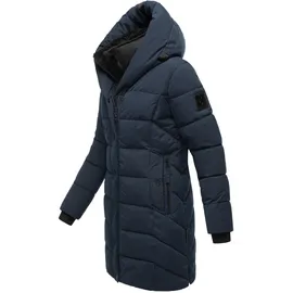 Navahoo Damen, Wintermantel warmer Steppmantel lang mit Kapuze und abnehmbarem Fleece-Kragen Knutschilein Navy Gr. S - S
