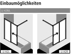 Kermi Duschtür Gleittür 2-teilig mit Festfeld links Badewannenaufsatz „LIGA“ 150 cm