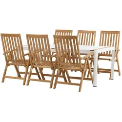 Togo Gartenset Tisch 200x100cm, 6 Stühle Kenya, weiß,natur.