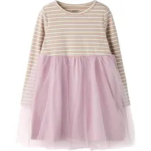 NAME IT "NMFTAIAS LS TULLE DRESS", Mädchen, Gr. 116, N-Gr, dawn pink stripes:cloud dancer, Jersey, Obermaterial: 90% Baumwolle, 5% Elasthan, 5% metallisierte Fasern, geringelt, gestreift, unifarben, bequem, Rundhals, Kleider Minikleid