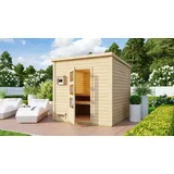Karibu Saunahaus Außensauna Gartensauna Pepe 4 + 9kw Ofen und Easy Steuergerät Sparset 231 x 231 cm Farbe: Naturbelassen