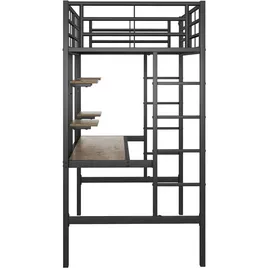 XDOVET Hochbett mit Schreibtisch und zwei Bücherregalen 90 x 200 cm MDF schwarz