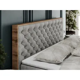 MKS Meble Boxspringbett, Deko, Doppelbett, Polsterbett mit Bettkästen und Multipocket-Matratze, Eiche Wotan holzrahmen - Albero-3 - 200x200cm - Hellgrau Str... - Grau