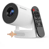 Alwtniet Mini Projektor, Mini Beamer 4K Unterstützt, Wi-Fi 6 und Bluetooth 5.4, 5W Lautsprecher, Automatischer Trapezkorrektur, 180° drehbar, tragbarer Projektor für Zuhause und draußen Android 11