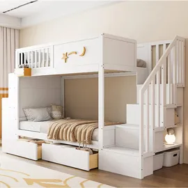 Okwish Etagenbett 90 x 200 cm Kiefer massiv weiß