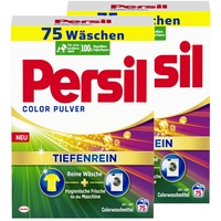 Persil Color Pulver Tiefenrein Waschmittel (2x 75 Waschladungen), Colorwaschmittel für reine Wäsche und hygienische Frische für die Maschine, effektiv von 20 °C bis 60 °C