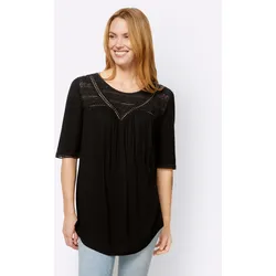 T-Shirt HEINE "Shirt", Damen, Gr. 48, schwarz, 100% Viskose, Spitze:100% Baumwolle, unifarben, Rundhals, Kurzarm, Shirts