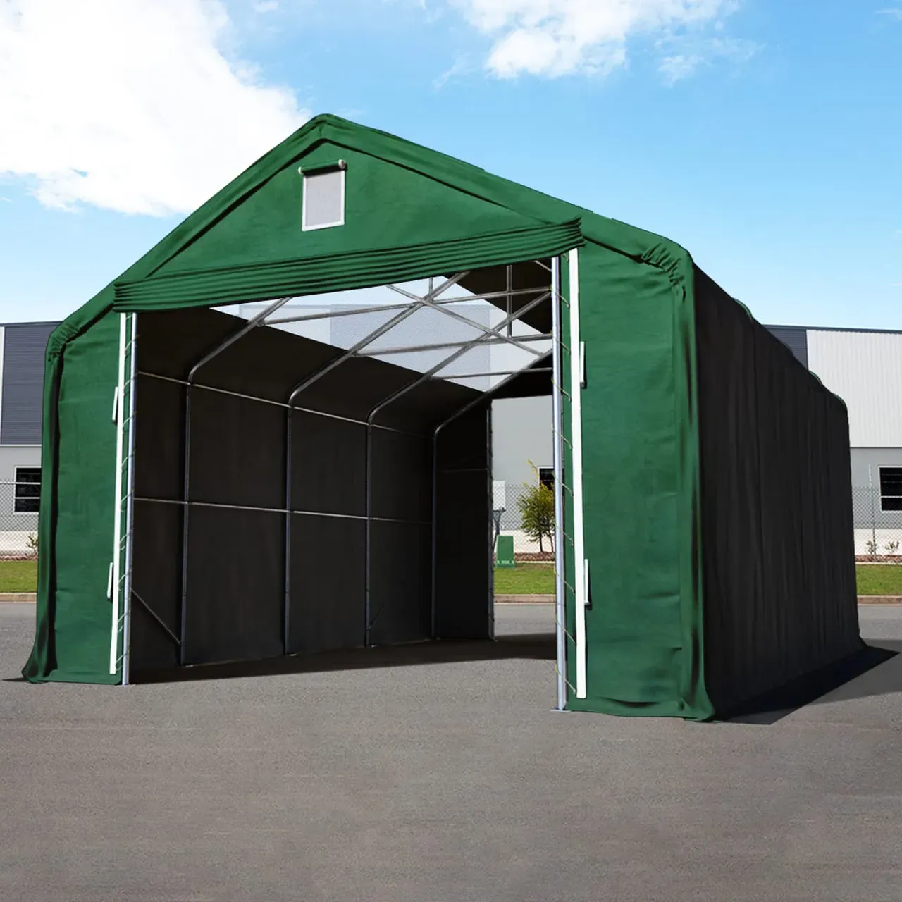 TOOLPORT Everest 6x12m Zelthalle, PRIMEtex-Plane, dunkelgrün, mit Statik (Erduntergrund) - (49834)