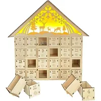 Adventskalender aus Holz mit LED-Beleuchtung, 24 Schubladen für Kinder, Weihnachtsdekoration, 25,3 x 6 x 29,5 cm