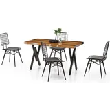 Esstisch Gartentisch Terrassentisch Tisch Mit Baumkante Holz Edelstahl - Braun