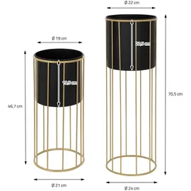 ML-Design Blumenständer 2er Set 21 x 46,7 / 24 x 70,5 cm Schwarz-Gold