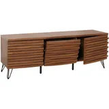 Mendler TV-Rack HWC-M49, Lowboard TV-Schrank, 3D-Design Staufächer, Massiv-Holz Mango Metall 52x142x44cm ~ Walnuss-Optik