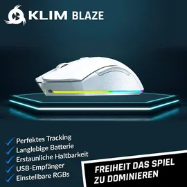 Klim Blaze - Wiederaufladbare kabellose RGB Gaming Maus - NEU - Hochpräziser Sensor mit Langer Akkudauer - Einstellbar auf bis zu 10000 DPI - Kabel- und Funk Maus Modus (Weiß)