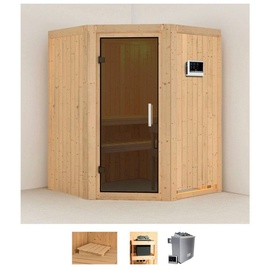 KARIBU Sauna »Liva«, (Set), 9 KW-Ofen mit externer Steuerung beige