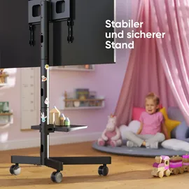 ONKRON TV Ständer rollbar für 23-60 Zoll bis zu 40 kg, höhenverstellbar max VESA 400x400 Standfuß Fernseher Rollwagen/TV Wagen mit Rollen Schwarz TS1137-B