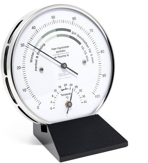 Fischer Messtechnik Wohnklima-Hygrometer mit Thermometer Echtholzsockel