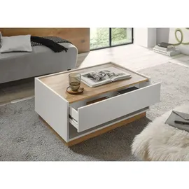 furn.design Couchtisch, Weiß, Eiche Wotan, Holz, Nachbildung,Eiche, Uni, Holz Optik, 1 Schubladen, Rechteckig, Bodenplatte, 60x38x90 cm, Wohnzimmer, Wohnzimmertische, Couchtische