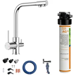 BieTal® Untertisch Wasserfilter Aktivkohle SET 3-Wege Hahn Chrom & Wasserstop