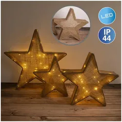 Näve 3er-Set LED-Deko-Weihnachtssterne braun