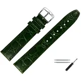 MARBURGER Uhrenarmband 20mm Leder Gruen Silber Kroko (Caiman) Prägung Mit Naht - Montage Set 5292060000120