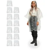 Relaxdays Regenponcho Einweg 13er Set, Einmal Regencape mit Kapuze, Erwachsene, Notfallponcho Damen, Herren, transparent