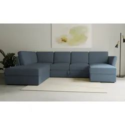 Wohnlandschaft HOME AFFAIRE "Lavars Schlafsofa", blau, B:310cm H:90cm T:226cm, 53% strukturiertes Polyester, 47% Polyester, Sofas, mit Bettfunktion und Stauraum, in zwei verschiedenen Bezugsqualitäten
