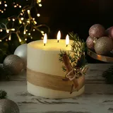 MARELIDA XXL LED 3 Docht Kerze Echtwachs Timer D: 15cm H: 15cm creme