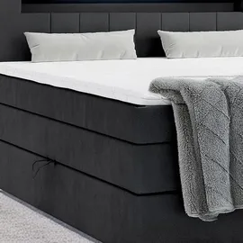 m-punkt Boxspringbett KUBA KING mit Bettkasten 180 x 200 cm Webstoff Schwarz