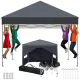 Pavillon 3x3 Höhenverstellbar-3, Faltpavillon Wasserdicht Stabil, Pop-up Faltbar Partyzelt mit 4 Seitenteilen Winterfest, Gartenpavillon UV Schutz 50+, Zelt für Strand, Hochzeit & Camping, Anthrazit