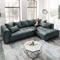 Modernes XXL Ecksofa CLAN 319cm Anthrazit Samt inkl. Kissen Wellenfederung Couch