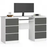 Akord Schreibtisch, Weiß, Grau, Holzwerkstoff, 6 Schubladen Rechteckig,Rechteckig, 135x77x50 cm, Arbeitszimmer, Schreibtische, Computertische