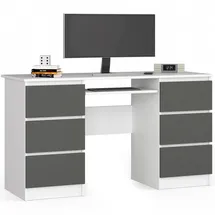 Akord Schreibtisch, Weiß, Grau, Holzwerkstoff, 6 Schubladen Rechteckig,Rechteckig, 135x77x50 cm, Arbeitszimmer, Schreibtische, Computertische