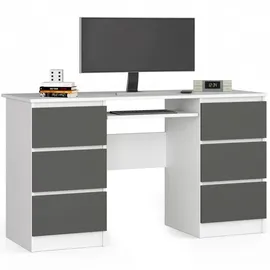 Akord Schreibtisch, Weiß, Grau, Holzwerkstoff, 6 Schubladen Rechteckig,Rechteckig, 135x77x50 cm, Arbeitszimmer, Schreibtische, Computertische